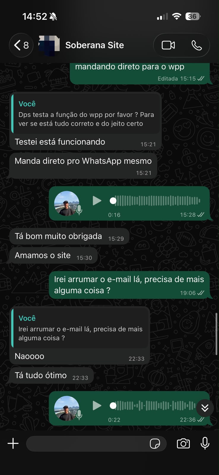 Print real de feedback da cliente Soberana GVA no WhatsApp